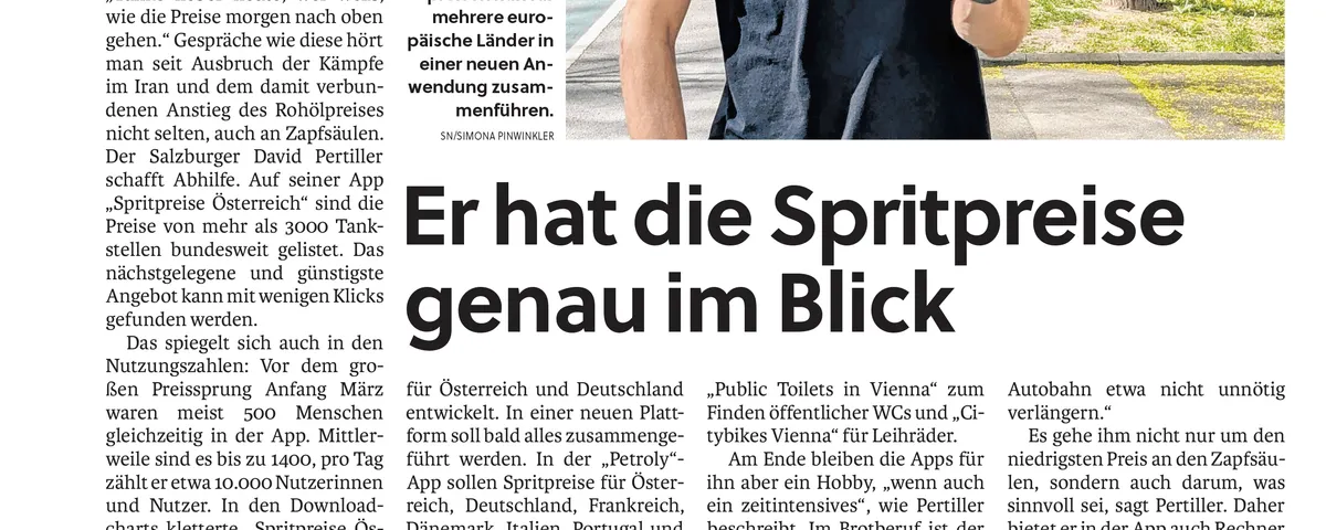 Salzburger Nachrichten article, April 14 2026: Er hat die Spritpreise genau im Blick