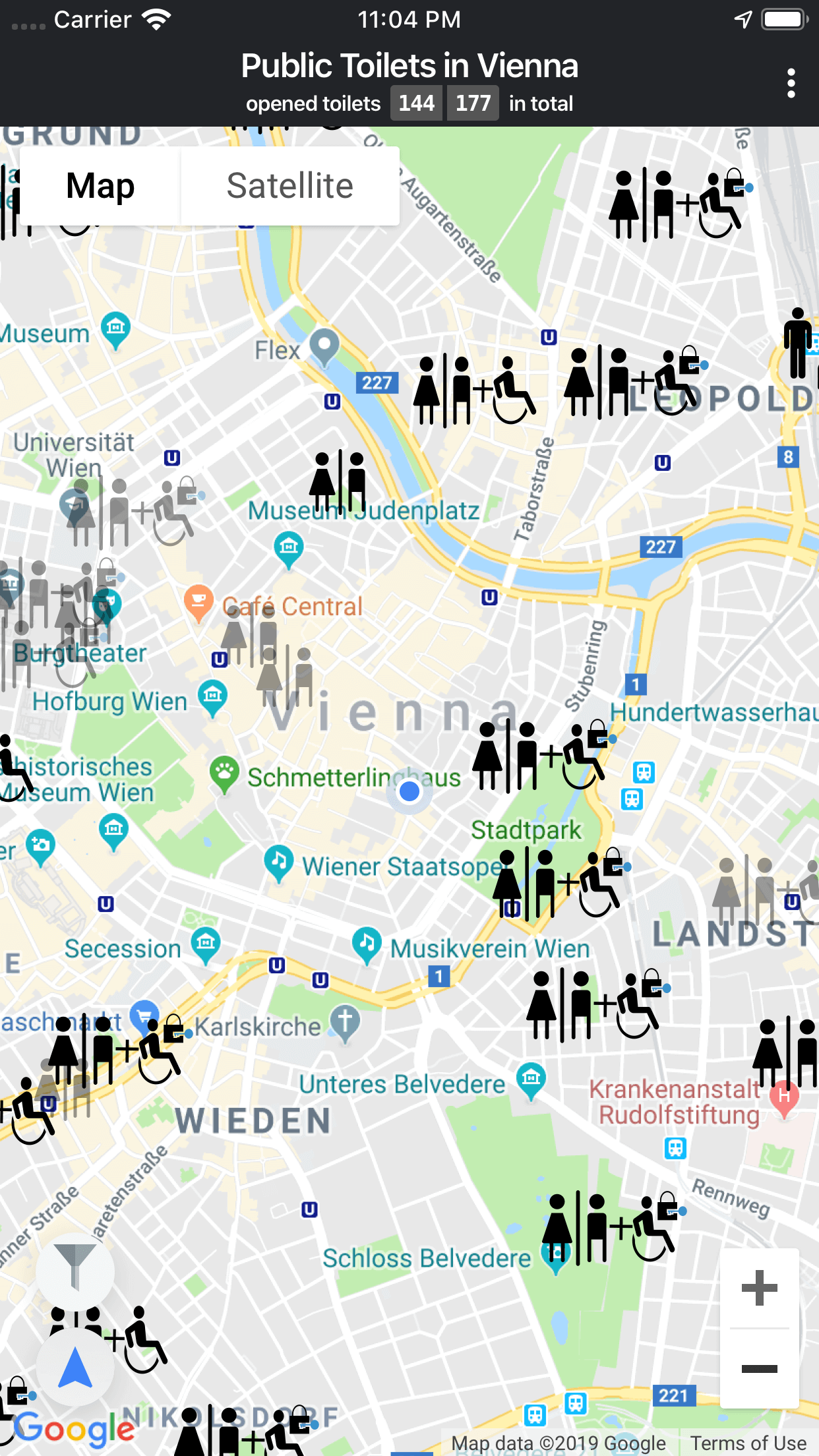 Public Toilets in Vienna — list view